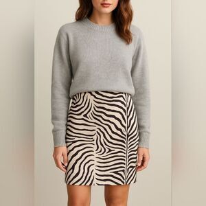 J. McLaughlin Sagamore Velvet Ivory Brown Zebra Animal Pencil Skirt Size 4 Zip